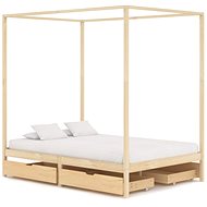 Bed frame with canopy 4 drawers solid pine 140x200 cm - Bed Frame