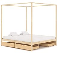 Bed frame with canopy 4 drawers solid pine 160x200 cm - Bed Frame