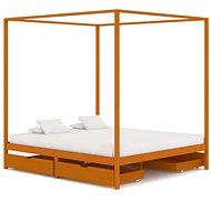 Bed frame with canopy 4 drawers solid pine 180x200 cm - Bed Frame
