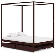 Bed frame with canopy 4 drawers dark brown pine 140x200 cm - Bed Frame