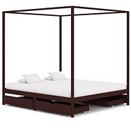 Bed frame with canopy 4 drawers dark brown pine 160x200 cm - Bed Frame