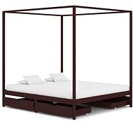 Bed frame with canopy 4 drawers dark brown pine 180x200 cm - Bed Frame