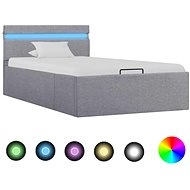 Bed frame storage space LED light gray textile 100x200cm - Bed Frame