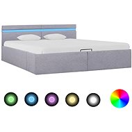 Bed frame storage space LED light gray textile 180x200 cm - Bed Frame