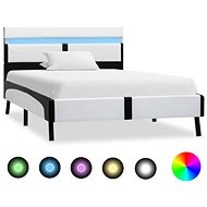 Bed frame with LED light black and white faux leather 90x200 cm - Bed Frame