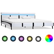 Bed frame with LED light white faux leather 180x200 cm - Bed Frame