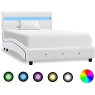 Bed frame with LED light white faux leather 90x200 cm - Bed Frame