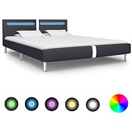 Bed frame with LED light black faux leather 160x200 cm - Bed Frame