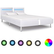 Bed frame with LED light white faux leather 140x200 cm - Bed Frame