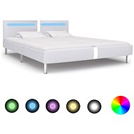 Bed frame with LED light white faux leather 180x200 cm - Bed Frame
