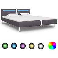 Bed frame with LED light gray faux leather 160x200 cm - Bed Frame