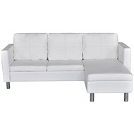 Corner sofa with three-seater chaise longue, faux leather, white - Couch