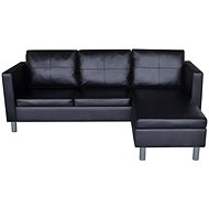 Corner sofa with three-seater chaise longue, faux leather, black - Couch