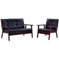 Sofa Set 2 pcs Black Faux Leather - Sofa