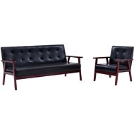 Sofa Set, 2 pcs, Black Faux Leather - Sofa