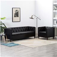 Sofa set 2 pcs with faux leather upholstery black - Sofa