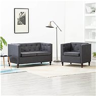 Chesterfield Sofa, Set 2 pieces, Dark Grey, Textile Upholstery - Sofa
