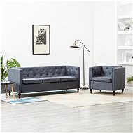 Chesterfield sofa set 2 pieces with gray textile upholstery - Sofa