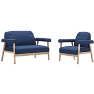 Sofa Set for 3 People, 2 Pieces of Textile Upholstery, Blue - Sofa