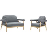 Sofa Set for 3 People, Upholstered in Light Grey Fabric 2 pcs - Sofa