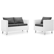 Sofa Set made of Artificial Leather 2 pieces White and Light Grey - Sofa