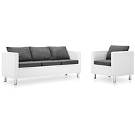Sofa Set made of Artificial Leather, 2 Pieces, White and Light Grey - Sofa