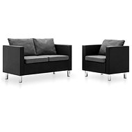 Sofa Set, Made of Artificial Leather, 2 pieces, Black and Light, Grey - Sofa