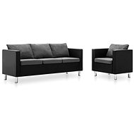 Sofa Set made of Artificial Leather, 2 pieces, Black and Light Grey - Sofa