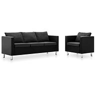 Sofa Set made of Artificial Leather, 2 pieces, Black and Dark Grey - Sofa