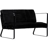 2-seater seat black genuine leather - Couch