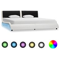Shumee s LED světlem bílý a černý umělá kůže 160×200 cm, 280375 - Rám postele