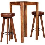 3-piece bar set solid sheesham wood and genuine leather 246261 - Bar Set
