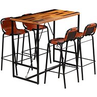 5 piece bar set solid recycled wood and genuine goat leather 246287 - Bar Set