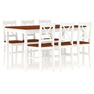 7-Piece Dining Set, Pine Wood, White and Brown 283378 - Dining Set