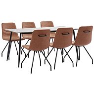 7-piece Dining Set, Brown, Faux Leather 3050993 - Dining Set