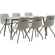 7-piece Dining Set, Grey Faux Leather 3050991 - Dining Set