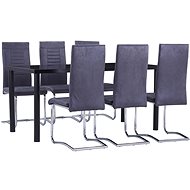 7-piece Dining Set, Faux Brushed Leather, Grey 3053065 - Dining Set