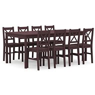 9-piece Dining Set, Pine Wood, Dark Brown 283389 - Dining Set