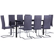 9-piece Dining Set, Faux Suede Leather, Grey 3053066 - Dining Set