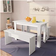 Dining table and bench 3 pieces of white chipboard 244865 - Dining Set