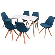 Seven-piece Dining Table and Chair Set, White and Blue 243572 - Dining Set