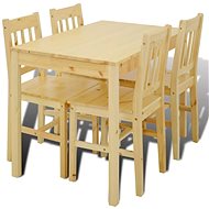 Wooden dining table with 4 chairs in natural shade 241220 - Dining Set