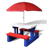 Children' s picnic table, benches and multicoloured parasol - Garden Table