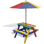 Children' s picnic table, benches and parasol multicoloured wood - Garden Table