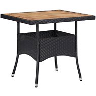 Garden Dining Table with Black Polyrattan and Solid Acacia Wood - Garden Table