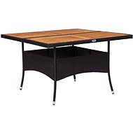 Garden Dining Table with Black Polyrattan and Solid Acacia Wood - Garden Table