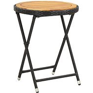 Čajový stolík čierny 60 cm polyratan a masívna akácia - Záhradný stôl