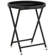 Tea table black 60 cm polyratan and tempered glass - Garden Table