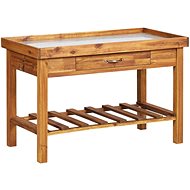 Garden Work Table with Zinc Top Solid Acacia - Garden Table