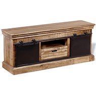 TV Table with 2 Sliding Doors, Solid Mango Wood 110x30x45cm - TV Table